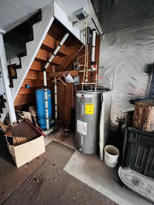 utility room with electric water heater