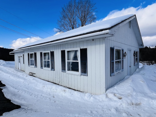 view of snow covered exterior