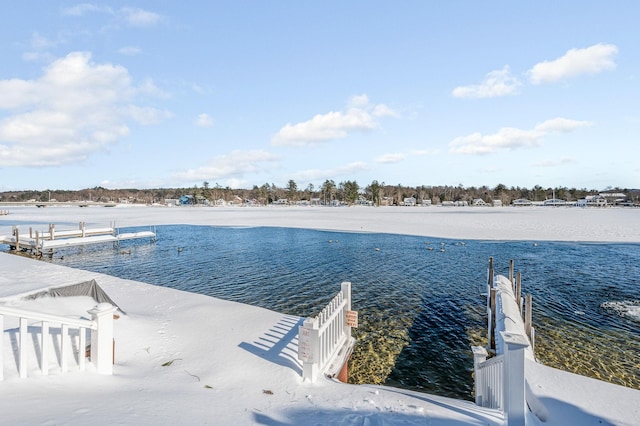 property view of water featuring a boat dock