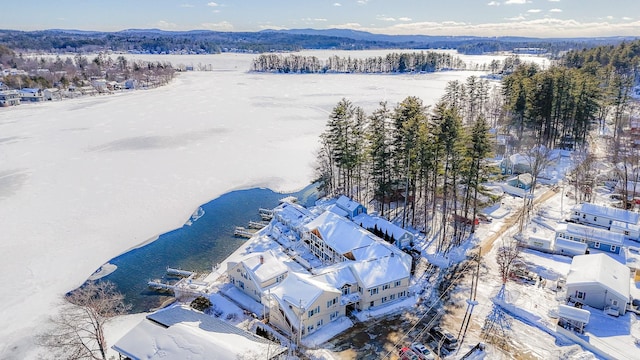 snowy aerial view featuring a mountain view