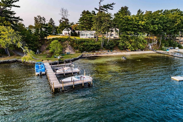 view of dock with a water view