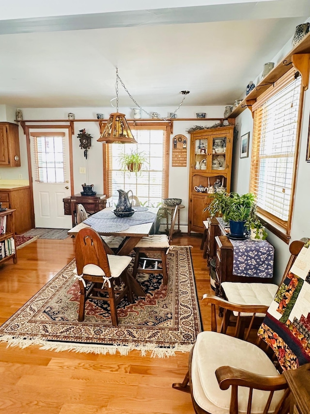 dining space with wood finished floors