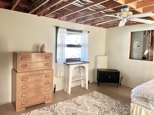 bedroom with concrete floors