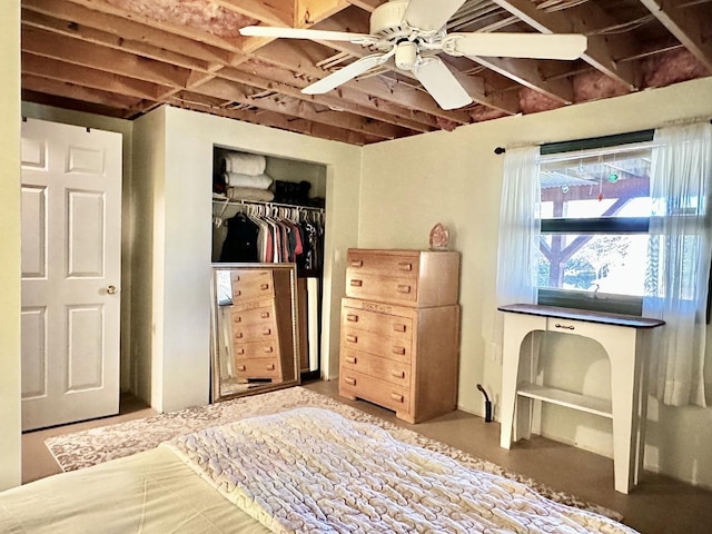 bedroom with a closet and ceiling fan