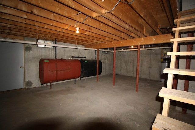 unfinished below grade area with water heater and heating fuel