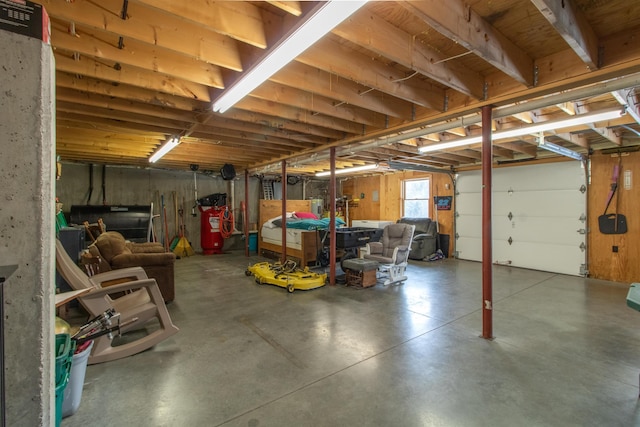 basement with a garage