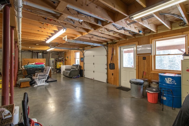 garage featuring water heater