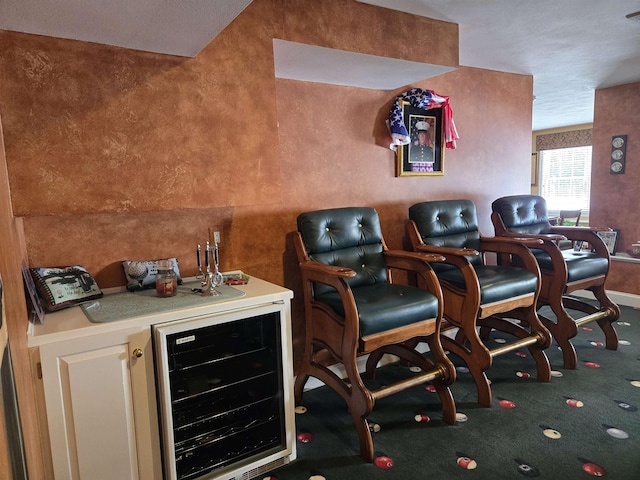 bar with carpet and beverage cooler