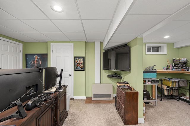 carpeted office with baseboards and recessed lighting