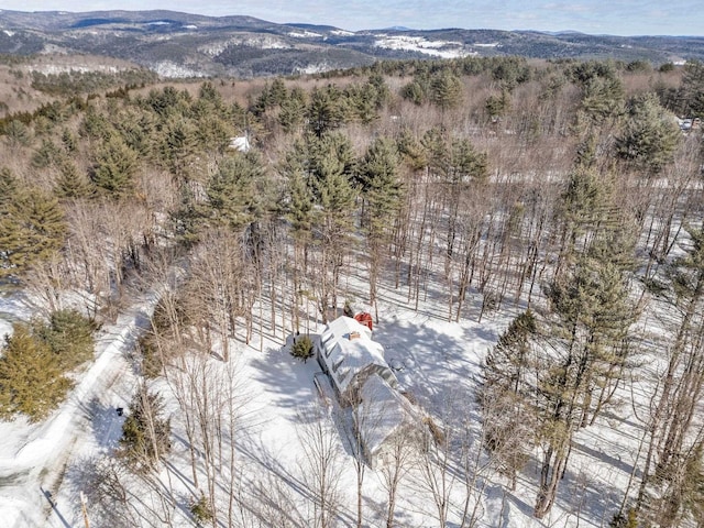 bird's eye view featuring a mountain view and a view of trees