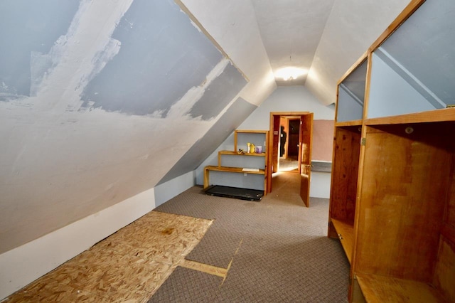 additional living space featuring carpet floors and vaulted ceiling