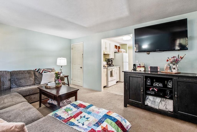 living room featuring light carpet