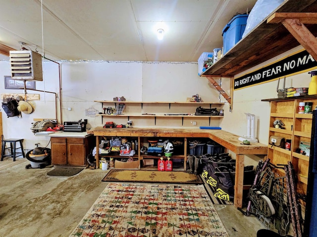 basement featuring a workshop area