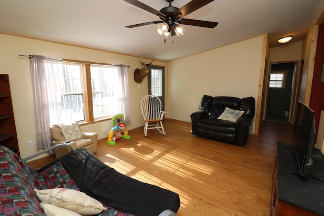566 Baptist St, Williamstown, VT 05679 - living room with a ceiling fan, lofted ceiling, and wood finished floors