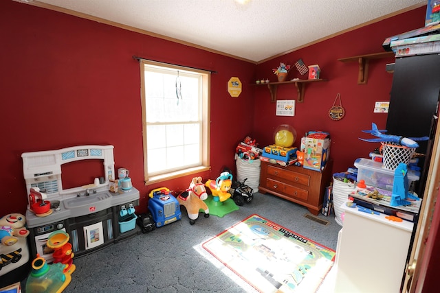 566 Baptist St, Williamstown, VT 05679 - recreation room featuring carpet floors and a textured ceiling