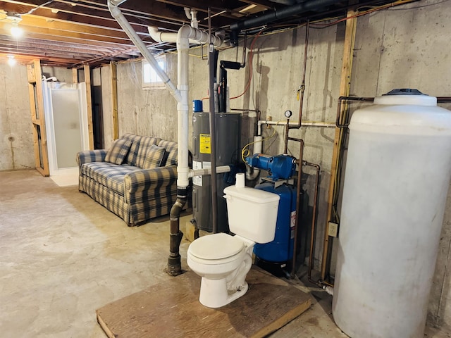 below grade area featuring water heater