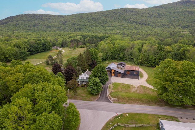 bird's eye view with a mountain view and a view of trees