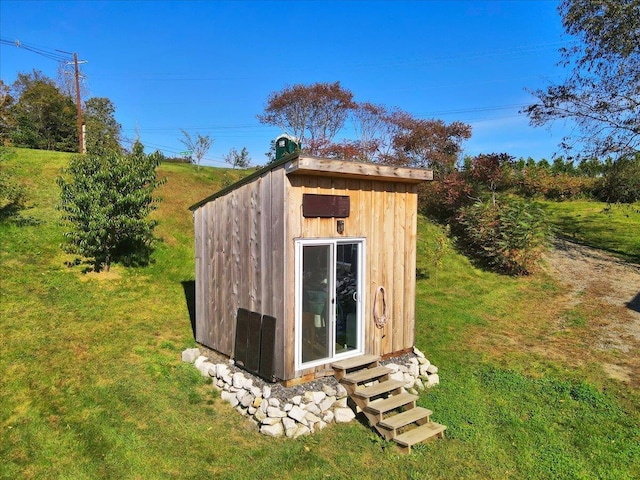 view of shed with entry steps