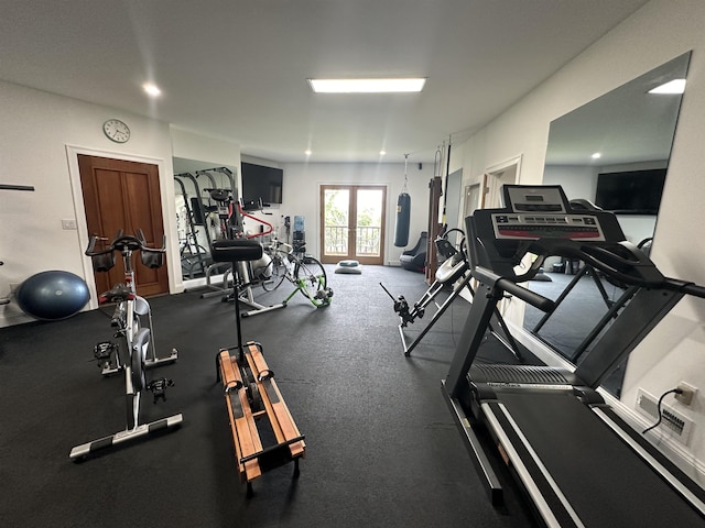 gym featuring french doors