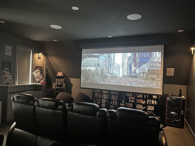 view of carpeted home theater room