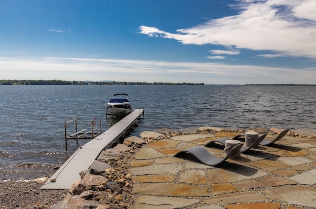 view of dock with a water view