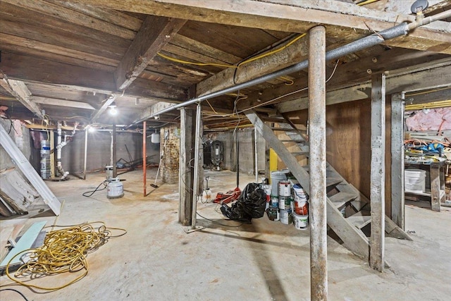 unfinished basement with stairway