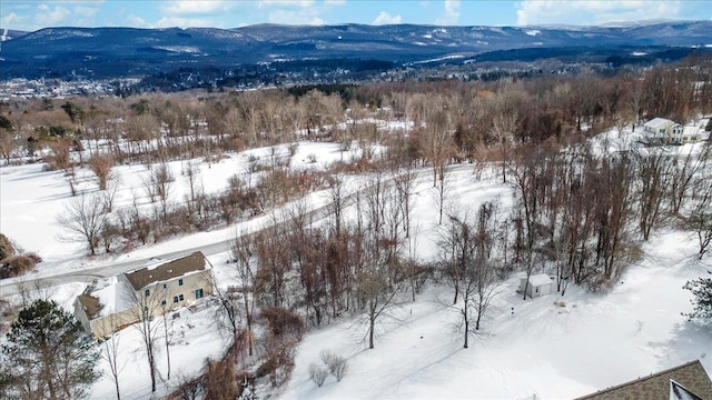 snowy aerial view featuring a mountain view