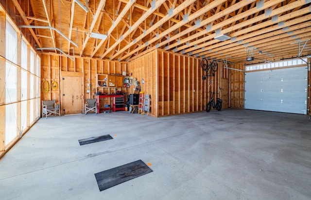 garage featuring a workshop area