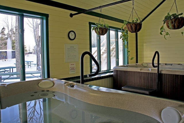 kitchen featuring wooden walls and a healthy amount of sunlight