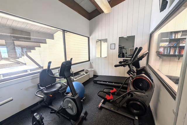 exercise area with wooden walls