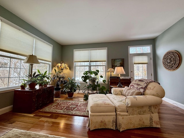 living room featuring baseboards and wood finished floors