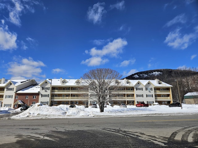 view of snow covered building