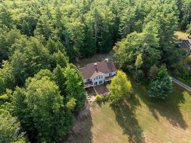 aerial view featuring a forest view