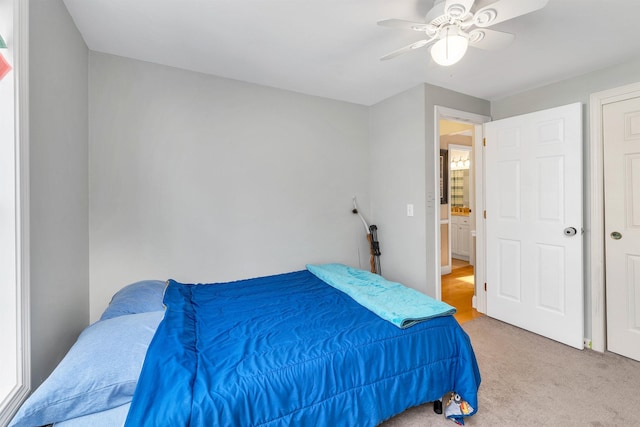 bedroom featuring carpet floors and a ceiling fan