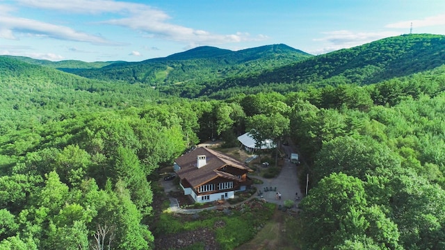 bird's eye view featuring a mountain view and a view of trees