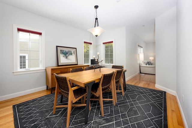 dining space featuring baseboards and wood finished floors