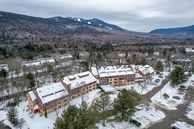 snowy aerial view featuring a mountain view