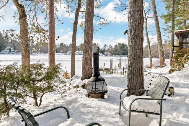 view of snow covered patio