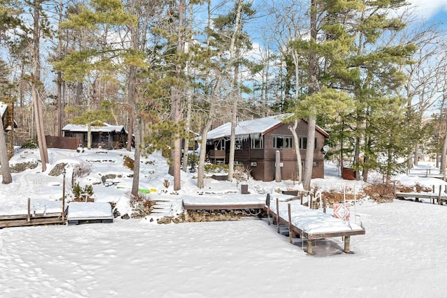 view of snow covered property