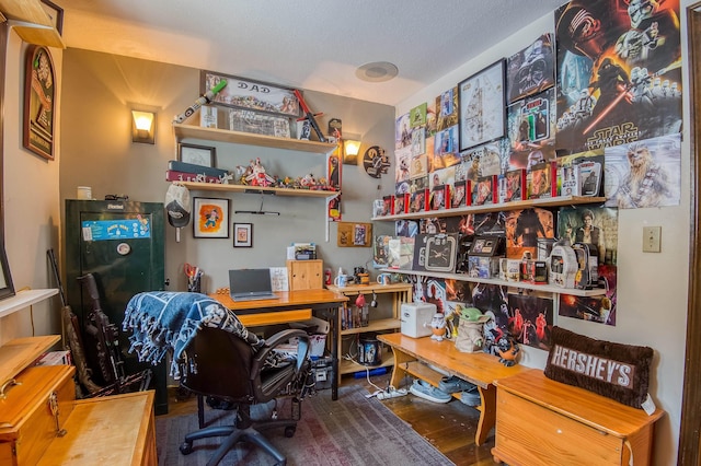 home office with wood finished floors