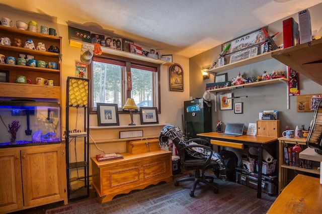 home office featuring a textured ceiling