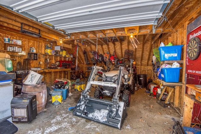 garage featuring a workshop area