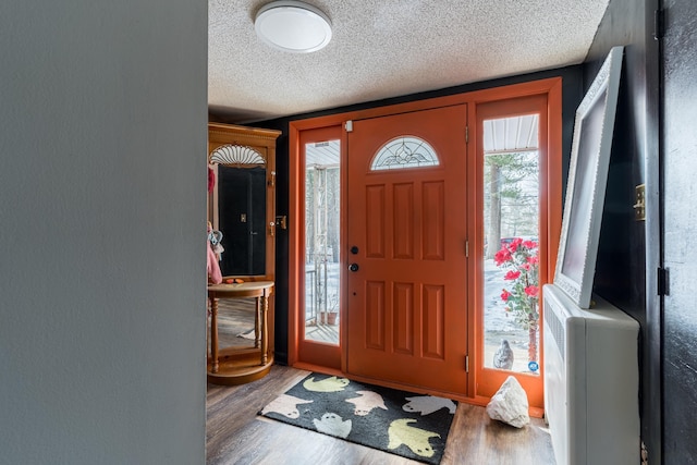 entrance foyer featuring a textured ceiling and wood finished floors