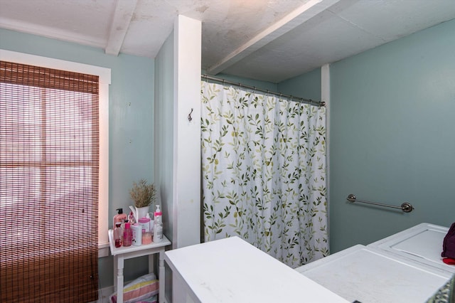 full bathroom with a shower with curtain