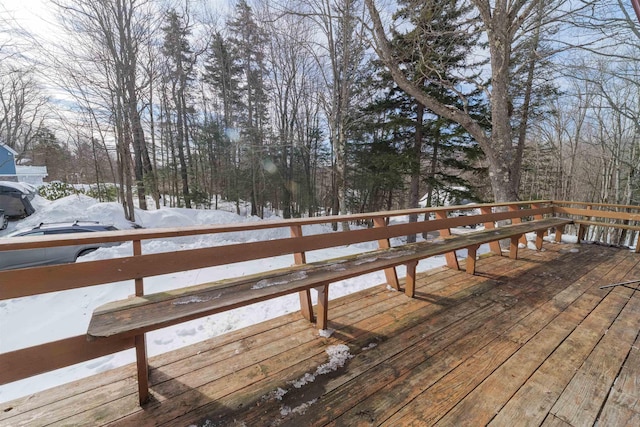 view of snow covered deck