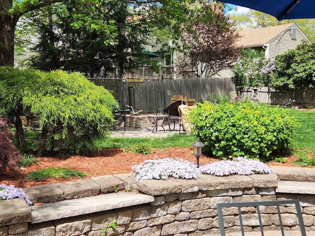 view of yard featuring a patio area and fence