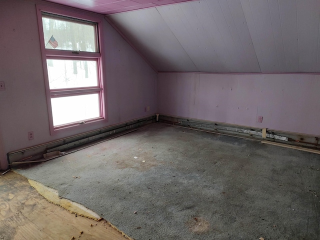 additional living space with vaulted ceiling and baseboard heating