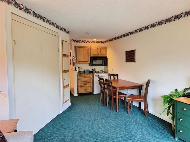 dining room with dark carpet