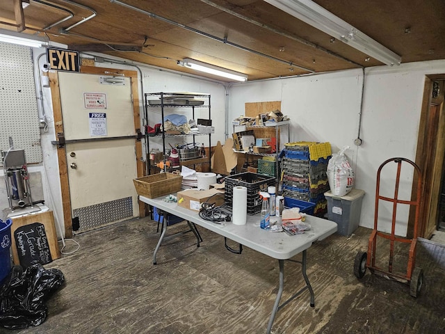 basement with a workshop area