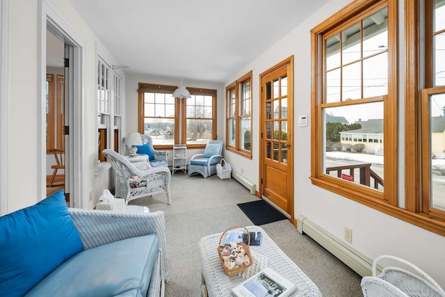 sunroom / solarium featuring a baseboard radiator